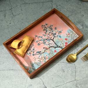 Handcrafted Twig <b>Enamel</b> Coated Wooden Serving <b>Tray</b>-Traditional Design Lightweight for Wedding Ramadan Parties Home Restaurant - Product Image 1