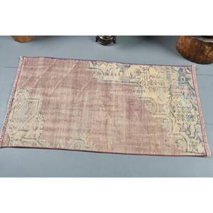 Vintage Turkish <b>Rug</b> 2.3 X 4.2ft Beige Purple Large Area Woolen Patchwork Abstract Rectangle Design for <b>Hallway</b> Latex Room <b>Rug</b> - Product Image 3