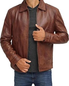 Chaqueta de moda de calle de lona de cuero marrón con cuello levantado acolchado ajustado para hombres - Product Image 1