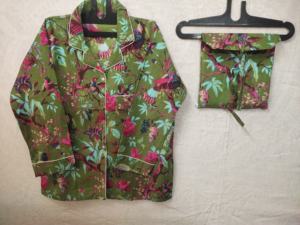 Green Bird Print Cotton Pajama Set Breathable Comfortable Nightwear for Women <b>Sexy</b> Indian Gift for Bridesmaids Lounging Soft <b>PJs</b> - Product Image 6