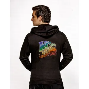 Sudadera con capucha negra 100% algodón con diseño de cristales y pedrería, estilo con cremallera, patrón hip-hop, talla XL, técnicas de serigrafía y bordado. - Product Image 1