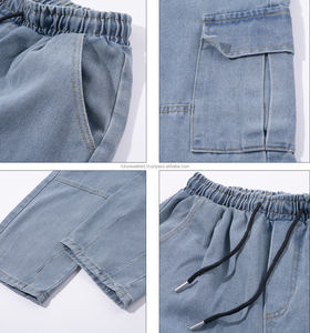 Diseñador personalizado hombres Baggy Denim Jean Vintage lavado hasta el suelo High Street Jeans pierna ancha Multi-Bolsillo Cargo pantalones hombres - Product Image 6