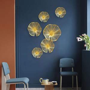 Décoration murale moderne en métal doré Feuille ronde Art mural Motif végétal de Noël pour salon Chambre à coucher Bureau Salle à manger Décoration murale - Product Image 1