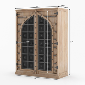 Armario Moderno de Madera de Teca con Puertas Arqueadas de Estilo Tradicional y Detalles de Hierro para Dormitorio, Almacenamiento en el Hogar, Apartamento, Muebles de Madera de Java - Product Image 3