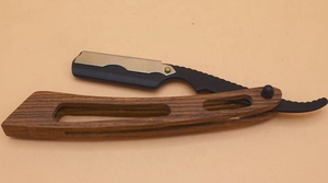 Mango de madera Hoja reemplazable de acero inoxidable Barbero Maquinilla de afeitar recta con logotipo personalizado - Product Image 2