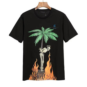 เสื้อยืดพิมพ์ลายกราฟิกตามสั่งสำหรับผู้ชาย ลายต้นปาล์มโครงกระดูกเปลวไฟ ผ้าฝ้ายลำลอง สตรีทแวร์ แขนสั้น - Product Image 5
