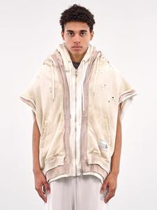 Personnalisé Vintage Distressed Double Couche Fermeture Éclair À Capuche Manches Courtes Surdimensionné Pull Streetwear Hoodies pour Hommes et Femmes - Product Image 3