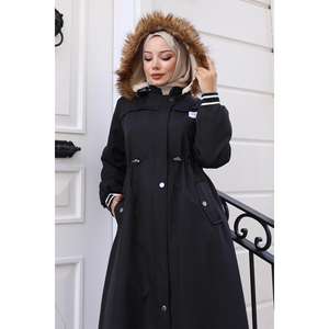 19268 Veste longue à capuche blindée noire, style trench - Product Image 2