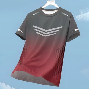 Fitness Tee Gradient Sports Camisetas para hombres Verano Casual Cuello redondo 3D Impreso Camisetas de manga corta Secado rápido - Product Image 2