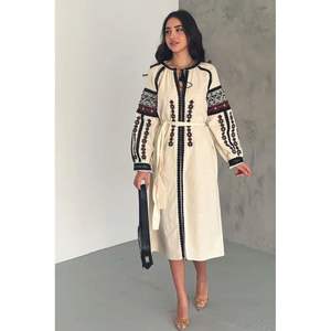 Vestido Maxi Bordado para Bodas, Fiestas, Oficina, Estilo Boho Transpirable con Cierre y Decoraciones Drapeadas, Talla Única, ODM - Product Image 3