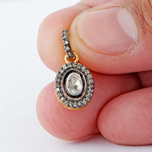 Collar con Colgante de Plata 925 con Incrustaciones de Diamantes Polki, Chapado en Oro Amarillo, Joyería al por Mayor, Joyería Hecha a Mano con Diamantes - Product Image 1