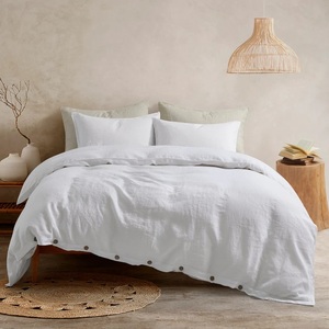 Parure de lit 3 pièces en lin 100% naturel lavé, anti-statique, 200 fils, motif uni, douce, pour maison, hôtel, mariage, hôpital, taille Queen - Product Image 4