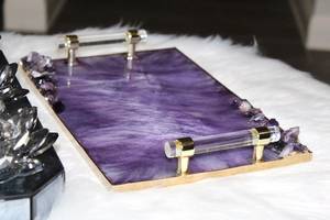 Plateau en résine design moderne Plateaux de service dernier cri Poignée en métal Ustensiles de cuisine Article de table Écologique au prix de gros - Product Image 3