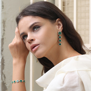 New Design Round Shape Malachite CZ Stone <b>Long</b> <b>Earring</b> Handcraft Turkish 925 Sterling Silver Jewelry - Product Image 2