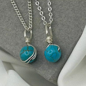 Handmade Boho Charm <b>Necklace</b> Natural Turquoise <b>Healing</b> <b>Crystal</b> Bezel Set Rhodium or Gold Plated Unique Handcrafted Design - Product Image 1