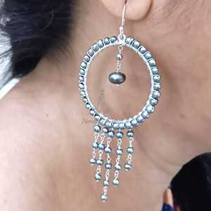 Gray Freshwater Pearl <b>Hoop</b> <b>Earrings</b>: 925 <b>Sterling</b> <b>Silver</b> Dangle Drop - Product Image 3