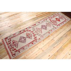 Turkish <b>Runner</b> Rug, 2.8x11.5 ft Vintage Rug, <b>Red</b> Herki Wool Rug - Product Image 2