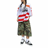 Shorts cargo camouflage pour homme, en tissu Oxford lavé, coupe large, multi-poches, style streetwear