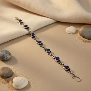 925 <b>Silver</b> Women's Daily Wear <b>Bracelet</b> with Blue Sapphire Diamond <b>Pearl</b> Rhodium & Gold Plated Religious Style Jewelry - Product Image 1
