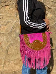 Bolso de mano de estilo occidental con flecos de piel metalizada para mujer, elegante, Color rosa, alta calidad - Product Image 2