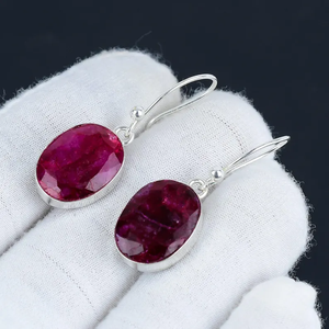 Venta caliente pendientes de rubí Natural 925 plata esterlina hecha a mano ovalada facetada piedra preciosa gota colgante joyería al por mayor - Product Image 3