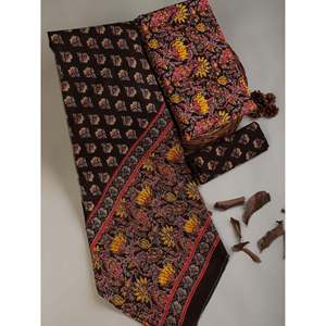 Numéro de robe en coton pur non cousu en Georgette marron chocolat-Lehenga Party Wear Sari Design imprimé en tissu lourd (SHKS1184) - Product Image 1