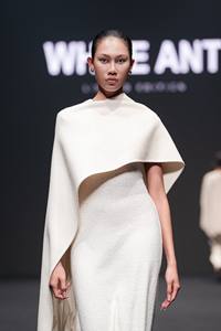 Marque vietnamienne sans manches femmes robes Silhouette ERA laine longue robe tissu écologique blanc ANT vêtements pour femmes - Product Image 3