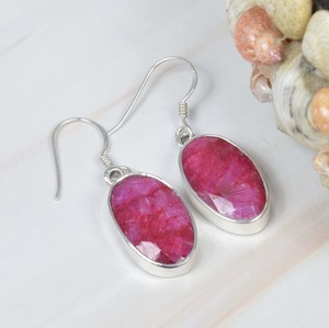 Boho Style rouge rubis 925 argent Sterling pierre précieuse à facettes crochet boucle d'oreille bijoux faits à la main forme ovale 925 argent cadeau pour les femmes - Product Image 4