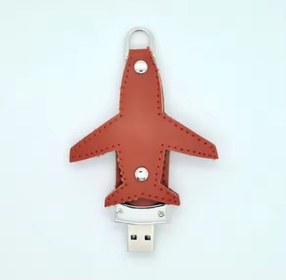 Elegant Airplane-Shape USB Flash Drive | Custom Logo Leather U Disk | 32GB Stylish Promotional USB Drive