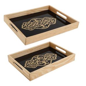 Grand plateau de service en bois de bambou naturel avec plateau de vaisselle émaillé pour table à manger pour des besoins de stockage réguliers - Product Image 2