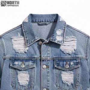 2025 hommes décontracté lourd lavé Denim bleu Bomber veste multi-poches revers broderie fermeture à glissière couleur personnalisée avant - Product Image 5