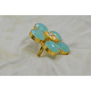 Elegante anillo de latón hecho a mano de diseño de piedra de Latón chapado en oro ajustable para niñas y mujeres - Product Image 2