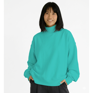 Sweat-shirt à col roulé surdimensionné bleu clair pour femmes, en coton tricoté uni, respirant, Trackstar OEM Private Label - Product Image 3