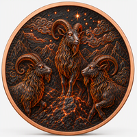 Pièce de monnaie en cuivre pur .999 de 5 OZ, en relief, avec trois berbères apportant la prospérité, Année du Mouton, colorée, UV, du Zodiaque Chinois, pièce de collection en cuivre