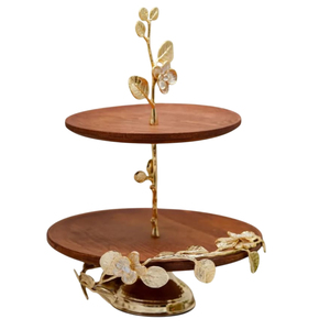 Soporte moderno de alta calidad para servir pasteles de 2 niveles, soporte dorado para lirios de Cala para bodas y fiestas de cumpleaños, soporte de madera para cupcakes - Product Image 4