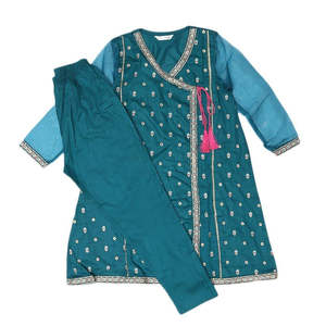Traje de Dos Piezas Bordado para Niñas - Verde Mar - Product Image 4