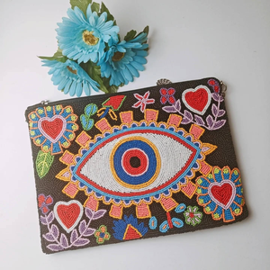 Handmade Womens Trendy Beaded Embroidered <b>Messenger</b> Clutch Handbag Party Wedding & Banquet Fashion <b>Bag</b> with Glitter - Product Image 1