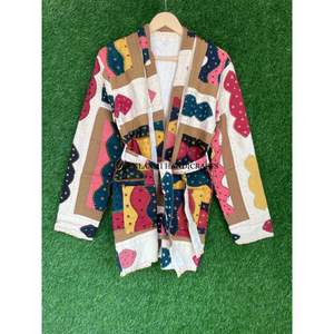 เสื้อโอเวอร์โค้ทใส่ได้ทั้งชายและหญิงแจ็กเก็ตศิลปะการปะติดด้วยผ้าฝ้ายอินเดียเสื้อคลุมฤดูหนาวพิมพ์ลายสไตล์กิโมโนโบฮีเมียน - Product Image 3