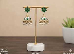 Boucles d'oreilles Jhumka oxydées bicolores lourdes pour femmes Festival indien traditionnel bijoux de mariage élégant vêtements de fête ethnique - Product Image 2