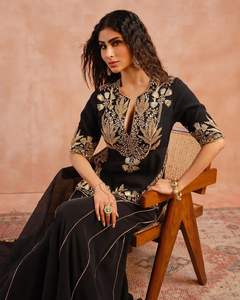 <b>Indian</b> Embroidered Georgette Fabric 3-Pcs Set Pakistani Designer Ethnic Wear Readymade Sharara Gharara Kurti Stitched Design - Product Image 3