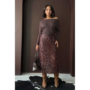 Topshow Coffee <b>Feather</b> Sequin Wholesale <b>Skirt</b> - [object Object] - Product Image 1