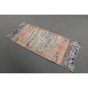 Alfombra Vintage de 2.2x5.4 pies, Alfombra Turca de Lana con Diseño Floral Azul - Product Image 2