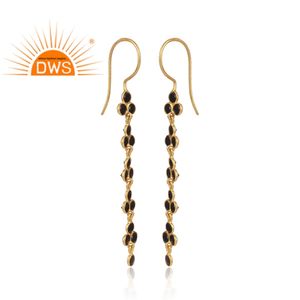 Hot Selling Sterling Silver 18K <b>Gold</b> Plated Natural <b>Black</b> Onyx Gemstone Long Drop <b>Earring</b> Jewelry Manufacturer - Product Image 2