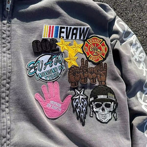 Nueva Ropa de Invierno, Sudadera Corta de Estilo Vintage con Lavado Ácido, Bordada, con Cierre, 100% Algodón de Punto, para Hombre - Product Image 3