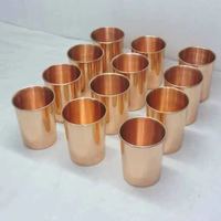 Verre à eau classique en cuivre pur avec couvercle, pour la cuisine et la table, fait main, poli, étanche, compatible micro-ondes, gobelet en cuivre 99%