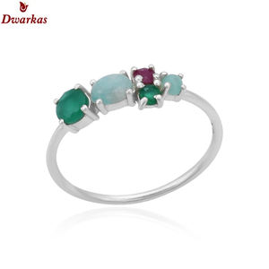 แหวนอัญมณีหลากสีสีสีเขียวง่ามทำด้วยมือสุดงดงามสำหรับ925เงินสเตอร์ลิง - Product Image 1