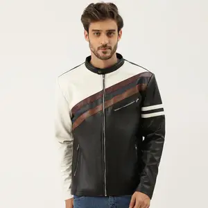 New 2023 Wholesale latest design men's slim fit jacket black and White Design leather warm male jacket