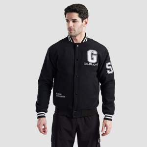 Blouson universitaire Crest noir en cuir véritable et velours côtelé, style décontracté, fermeture éclair, imperméable, brodé, taille XS, pour l'automne - Product Image 1