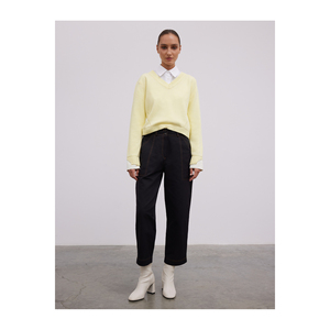 Pantalones de Cintura Alta en Mezcla de Algodón con Costuras en Contraste Transpirables - Product Image 6