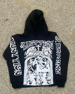 เสื้อมีฮู้ดผ้าเฟรนช์เทอร์รี่มีซิปขนาดใหญ่พิเศษสำหรับผู้ชายเสื้อผ้าแนวสตรีทปักลายปะติด - Product Image 5